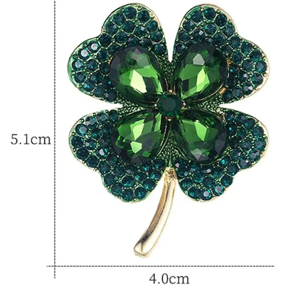 1Pcs Four Leaf Clover Brooch Vintage Green Crystal Pin Hat Bag Clothing Decorati - Picture 3 of 6
